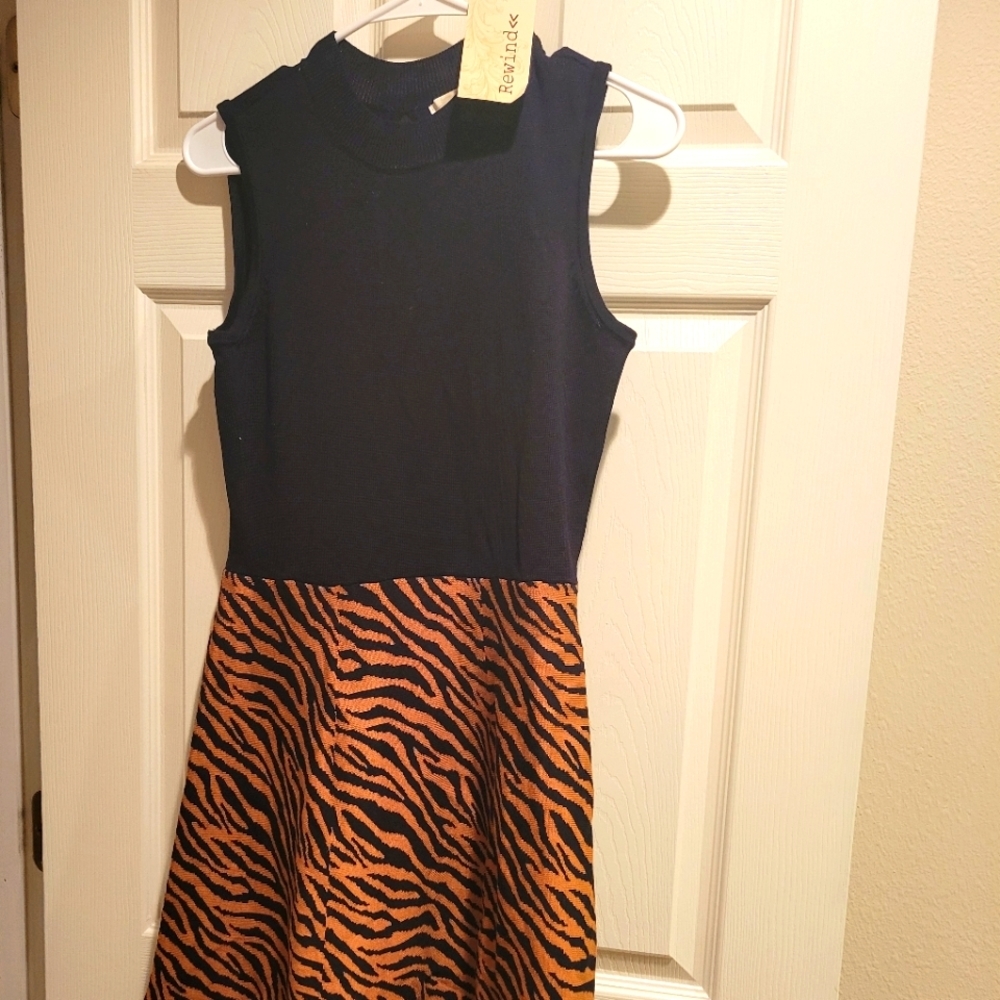 Black and tiger print sleeveless dress
